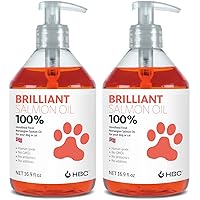 Brilliant Salmon Oil for Dogs & Cats - Norwegian Omega 3 Fish Oil Supplement with EPA & DHA Fatty Acids for Shedding, Allergy, Itching, Dry Skin & Joints - Skin and Coat Fish Oil Liquid, (2 x 16.9 Oz)