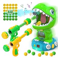 EagleStone Movable Dinosaur Shooting Toys for Kids 5-7 with Spraying, Electronic Target Game Toy with 2 Pump Guns, 48 Foam Balls, Party Favor Christmas Toys with Score Record, Sound