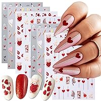 8PCS Heart Nail Art Stickers Glitter Red Heart Nail Decals 3D Self-Adhesive Nail Supplies Valentine's Day Glitter Line Bear Love Cupid's Arrow Design Cute Heart Nail Sticker French Manicure Decoration