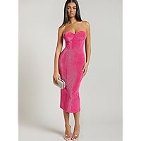 Dresses for Women Split Hem Glitter Tube Dress (Color : Hot Pink, Size : Large)