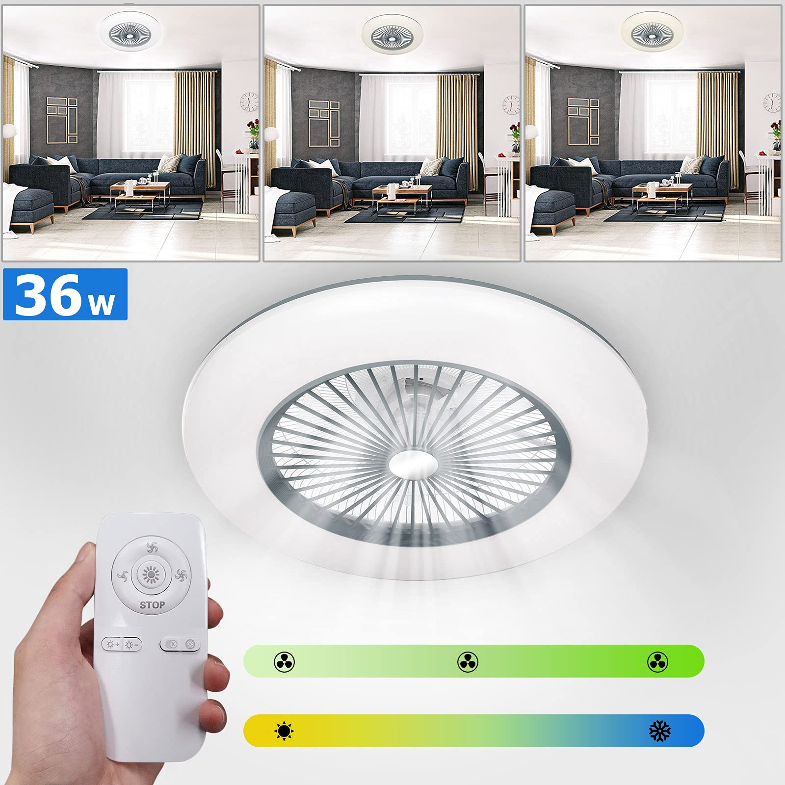 Duangu Lighted Ceiling Fan 110V-120V LED Light APP Mobile Phone Control Support Connection for Bedroom Living Room Dining Room with Remote Control