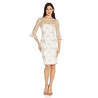 Adrianna Papell Women's Embroidered Bell Sleeve Sheath