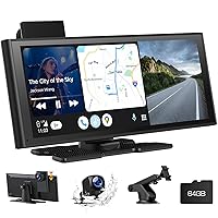 9.26'' Wireless Carplay Screen for Car with 4K Dash Cam, 1080p Backup Camera, Portable Car Stereo with Apple Carplay Android Auto, Mirror Link, Loop Recording, GPS Navigation, AUX/FM