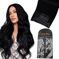 Hair Extensions Real Human Hair Clip ins #1 Jet Black Seamless Clip in Human Hair Extensions 22 Inch 8 Pcs 120 Grams+One Long Hair Extension Storage Bag With Hair Extension Hanger