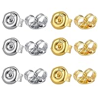 14K Gold Plated 925 Sterling Silver Earring Backs Replacements, AKRUWELRY 12pcs Butterfly Earring Backings for Studs Diamond,Secure Hypoallergenic Earring Backers for Post, 14K Gold and Silver