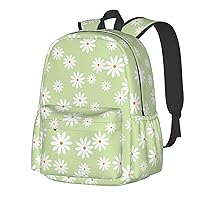 School Backpack Little Flower Daisy Green Casual Daypack Laptop Bag with Side Pockets Bookbag for Girl School Travel Hiking Work Student Over 3 Years Old Kids