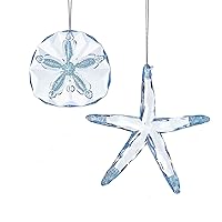 Blue Starfish and Sand Dollar Shells Christmas Holiday Ornaments Set of 2