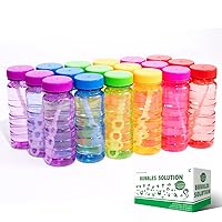 18 Pack 4oz Bubble Bottle with 5-Hole Wand and 18 Bag 10ml Concentrate Bubble Refill Solution, Colorful Bottle of Bubble Solution, Novelty Summer Toy for Kids Toddlers, Party Favor Toy