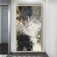 HOLEILUCK Black And Gray Oil Painting Decor Home Vertical Large Wall Canvas Picture For Aisle Corridor Living Room Hanging Mural 65x100cm/26x39inch With-Golden-Frame