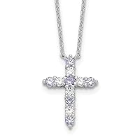 Jewels By Lux SS RH-plated Cubic Zirconia CZ Birthstone Cross 16in with 2in ext Cable Chain Necklace (Length 15 in Width 15.1 mm)