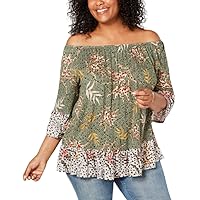 Style & Co. Plus Size Printed Off-The-Shoulder Top Spotted Voyage 2X