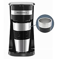 EHC111A Personal Single-Serve Compact Coffee Maker Brewer Includes 14Oz. Stainless Steel Interior Thermal Travel Mug, Compatible with Coffee Grounds, Reusable Filter, Black