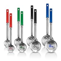 Portion Control Serving Spoons (Set of 8), Slotted & Unslotted Portion Scoops for Food, Heavy Duty Stainless Steel Utensils for Portion Control, 2, 4, 6, and 8oz Scoops for Portion Perfection