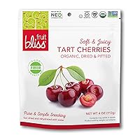 Organic Dried Cherries, Dried Fruit Snacks – Soft & Juicy Pitted Tart Cherry – Organic Fruit Snacks, Natural Dried Fruit Pouches, Non-GMO, Gluten-Free, Vegan Snacks (3 Pack - 4 Oz)