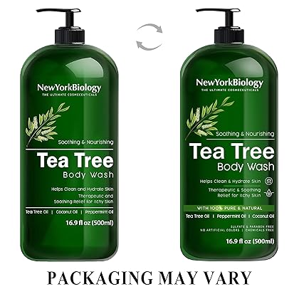 New York Biology Tea Tree Body Wash for Men and Women – Moisturizing Body Wash Helps Soothe Itchy Skin, Jock Itch, Athletes Foot, Nail Fungus, Eczema, Body Odor and Ringworm – 16 Fl oz