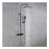 Faucets,Faucet/Tap,Shower System, Shower Faucet Set Wall Mounted Shower Combo Set High Pressure Rain Mixer Combo Set with Bathtub Spout, 12 Inches Rectangle Rain Shower Head/Black