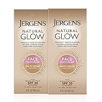 Jergens Natural Glow Face Self Tanner Lotion, SPF 20 Sunless Tanning, Fair to Medium Skin Tone, Daily Facial Sunscreen, Oil Free, Broad Spectrum Protection, 2 oz, Pack of 2 (Packaging May Vary)