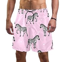 Seamless Zebra with Stars Quick Dry Swim Trunks Men's Swimwear Bathing Suit Mesh Lining Board Shorts with Pocket, L