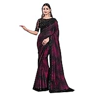 Indian Woman shimmer Silk Black Purple Sequin Sari Blouse Border Fancy Saree FI306