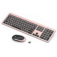 seenda Rechargeable Wireless Keyboard Mouse Combo Full Size Cordless Keyboard & Mouse Sets with Build-in Lithium Battery Ultra Thin Quiet Keyboard Mice (Rose Gold & Black)