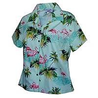 Pacific Legend Womens Pink Flamingo Paradise Fitted Shirt Sage XXL