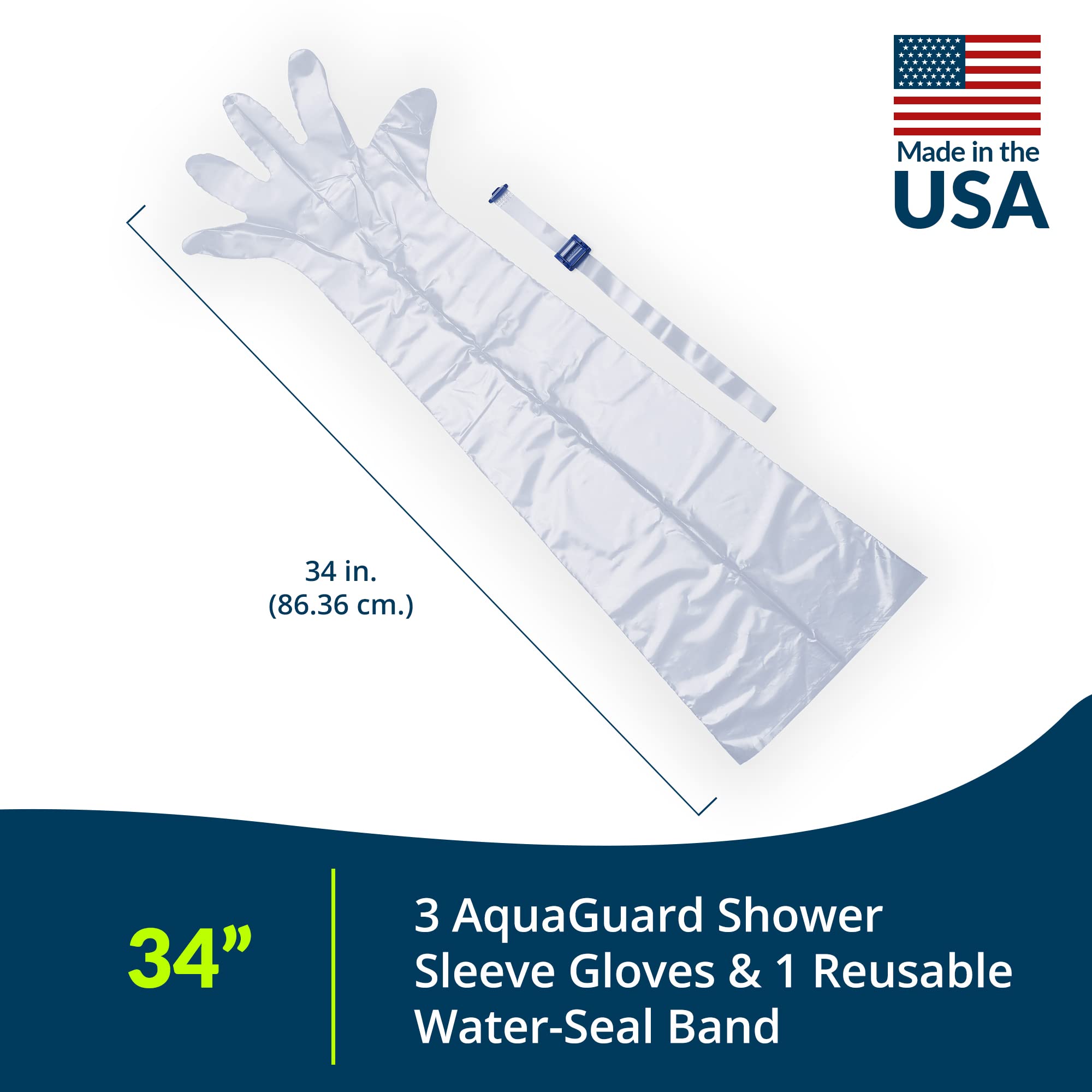 TIDI AquaGuard Glove – Shower Protection Glove with Water-Seal Band – Arm Cast Cover – 3 Gloves and 1 Water-Seal Band per Package – Home Medical Supplies (50016-RPK)