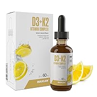 Vitamin D3 K2 Drops with MCT Oil - Heart, Bone & Immune Support - No GMO, Colors, Sweetener, Alcohol - Vitamin D3 5000 IU & Vitamin K2 500 mcg per 1 Serving - 120 Servings Lemon Flavor