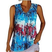 Womens Tie Dye Tank Tops Plus Size Sleeveless T Shirts Summer Fashion Color Block V Neck Tunics Casual Loose Fit Blouse