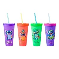 Silver Buffalo Lilo and Stitch Tropical Poses 4 pack Color Change Plastic Tumbler, 24 Ounces