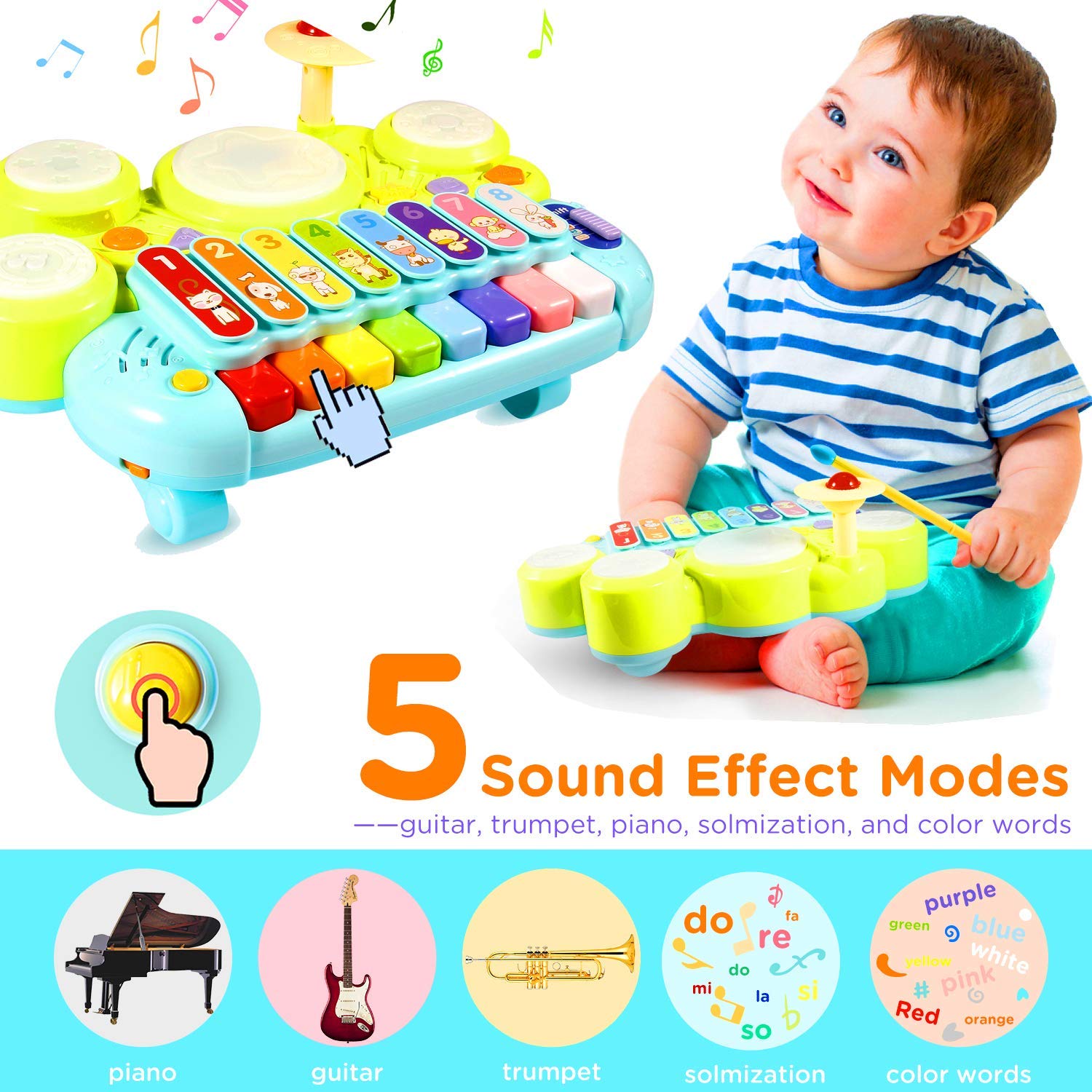 Xylophone Table Music Toys of Ohuhu, Multi-Function Toys Kids Drum Set, Discover & Play Piano Keyboard, Xylophone Set Electronic Learning Toys for Baby Infant Toddler for Kids