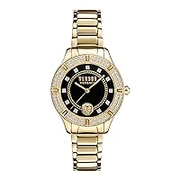 Versus Versace Canton Road Collection Luxury Womens Watch Timepiece with a Gold Bracelet Featuring a Gold Case and Black Dial