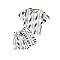 Floerns Toddler Boy's 2 Piece Outfit Athletic Stripe Short Sleeve T Shirt Shorts Set