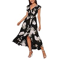 Kormei Womens Sleeveless Scoop Neck Floral High Low Split Party Long Maxi Dress