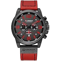 Gosasa Fashion Big Face Sports Watch for Men Red Leather Wrist Watch Waterproof Analog Male Casual Quartz Watch