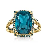 Ross-Simons 9.75 Carat London Blue Topaz and .30 ct. t.w. Blue Diamond Ring in 14kt Yellow Gold