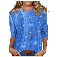 Floral Shirts for Women 3/4 Length Sleeve Cute Print Trendy Tops Round Neck Loose Fit Casual Graphic Tee Blouses