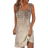 Plus Size Spring Dress, Summer V Neck Ruffle Sleeveless Fit and Flare Knee Length Boho Beach Vacation Dresses Cute House Dresses for Women with Pockets Short Dresses Clothes (XL, Brown)