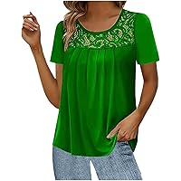Womens Plus Size Summer Tops Short Sleeve Crew Neck T Shirt Dressy Casual Loose Pleated Hide Belly Tunic Blouses for Leggings