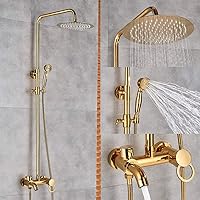 Bathroom Shower Set Faucet Bath Shower Mixer Tap 8 inch Rainfall Head Shower System Bathtub Faucet with Hand Spray Wall Mounted-Gold