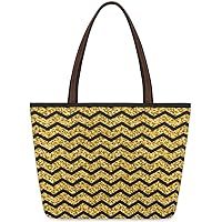 Abstract Pattern Golden（2） Large Tote Bag For Women Shoulder Handbags with Zippper Top Handle Satchel Bags for Shopping Travel Gym Work School