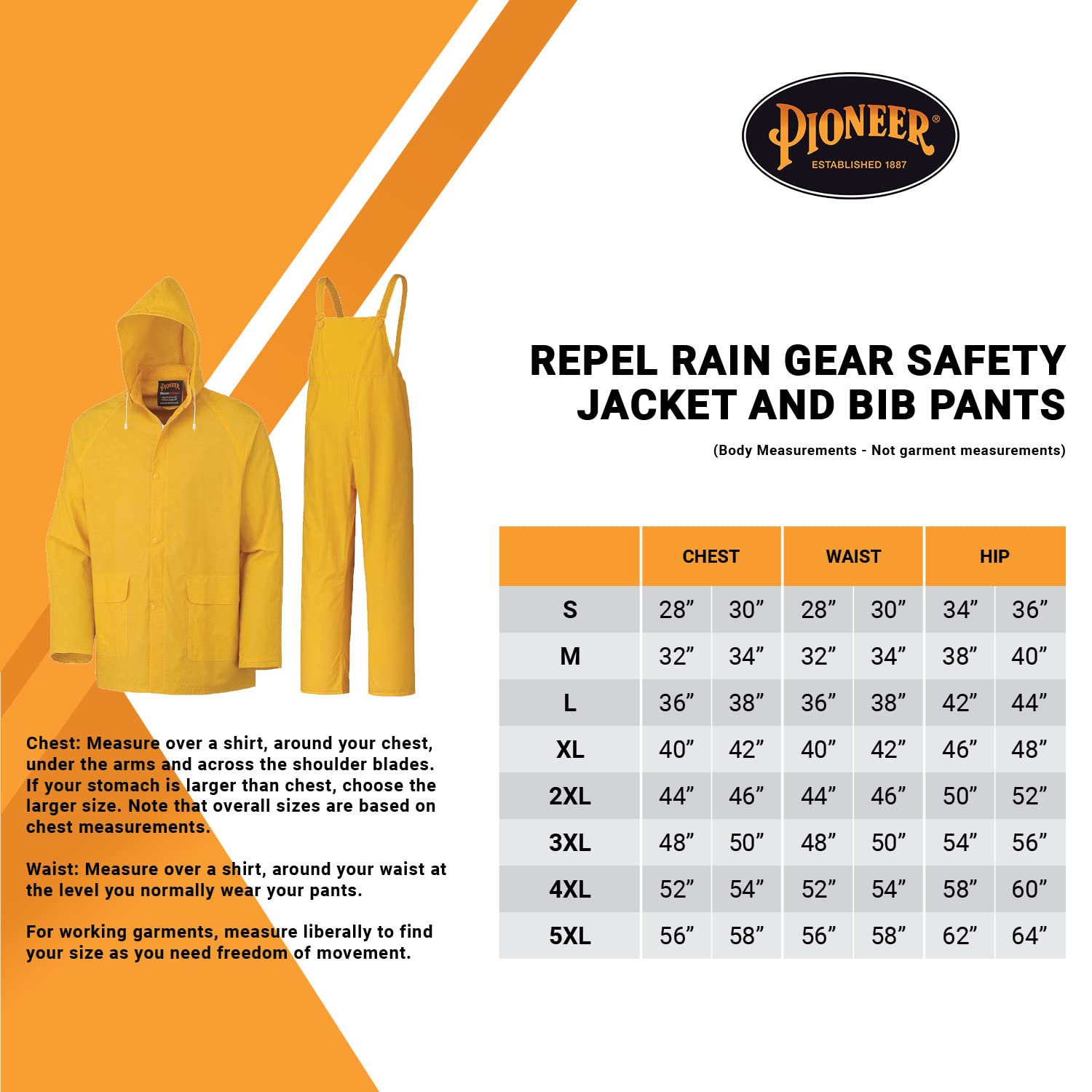 Pioneer Repel Rain Gear Safety Jacket & Bib Pants -Waterproof & Windproof PVC Work Suit for Men - 3 PC with Detachable Hood