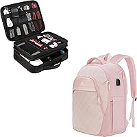 MATEIN Electronics Organizer Travel Case, Water Resistant Cable Organizer Bag for Travel Essentials, Tech Gifts Storage Bag, Pink Backpack for Women, Anti Theft 17 Inch Laptop Backpack