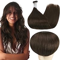 Full Shine Fusion I Tip Hair Extensions 20 Inch Pre Bonded Hair Extensions Human Hair Darkest Brown Pre Bonded I Tips 50s 40g Ombre Tip Keratin Extensions Stick Tips Hair Extensions