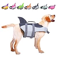 ASENKU Dog Life Jacket Pet Life Safety Vest for Swimming Boating, Dog Shark Life Jackets Dog Lifesavers Swimsuits for Pool, Dog Water Floatation Vest for Small Medium Large Dogs, Gray, Large