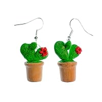 Cactus Earrings Miniblings Potted Plant Flower Green Hand Made