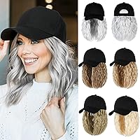 Baseball Cap with Hair Extensions Hat Wig Adjustable Hat Attached Curly Wave 14