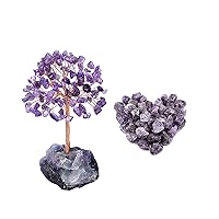 Jovivi Bundle - 2 Items Amethyst Healing Crystals Fluorite Base Bonsai Money Tree + Bulk Natural Raw Purple Amethyst Healing Crystal Stones