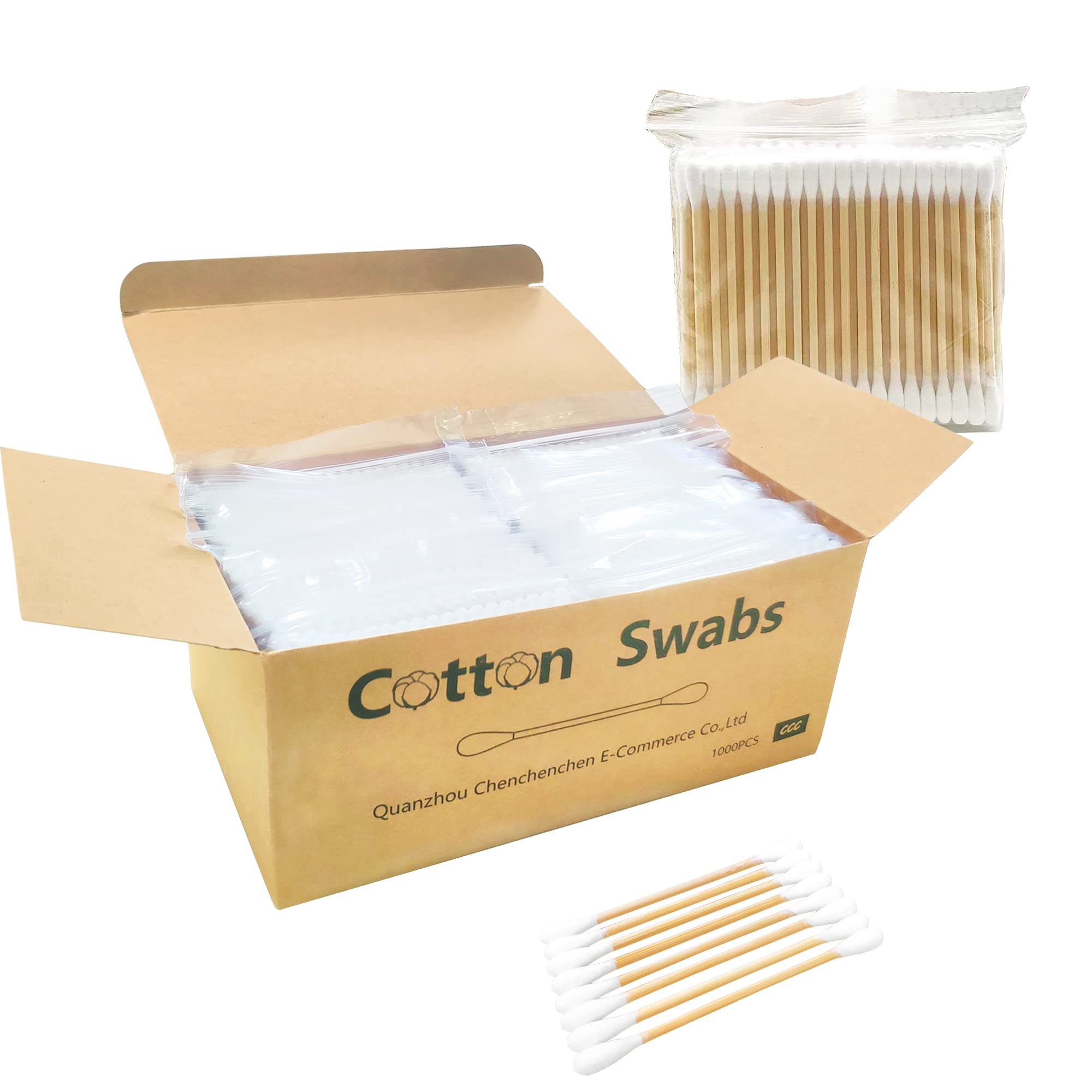 Cotton Swabs with Wooden Sticks/Biodegradable Cotton Buds 1000pcs
