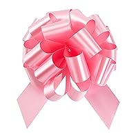 Restaurantware Gift Tek 5.5 Inch Ribbon Pull Bows 10 Satin Pull Bows - 20 Loops Instant Pull Design Light Pink Plastic Flower Bows For Gifts Large For Wedding Baskets And Gift Wrapping