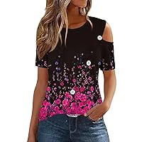 Cold Shoulder Tops for Women, Summer 2024 T Shirts Button Women's Casual Off The, S XXXL